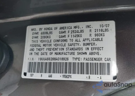 2008 Acura Tl 3.2 z USA, uszkodzony, nr VIN 19UUA66288A018926